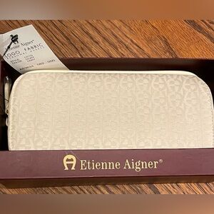 NWT Etienne Aigner Beige Fabric Logo Clutch Wallet